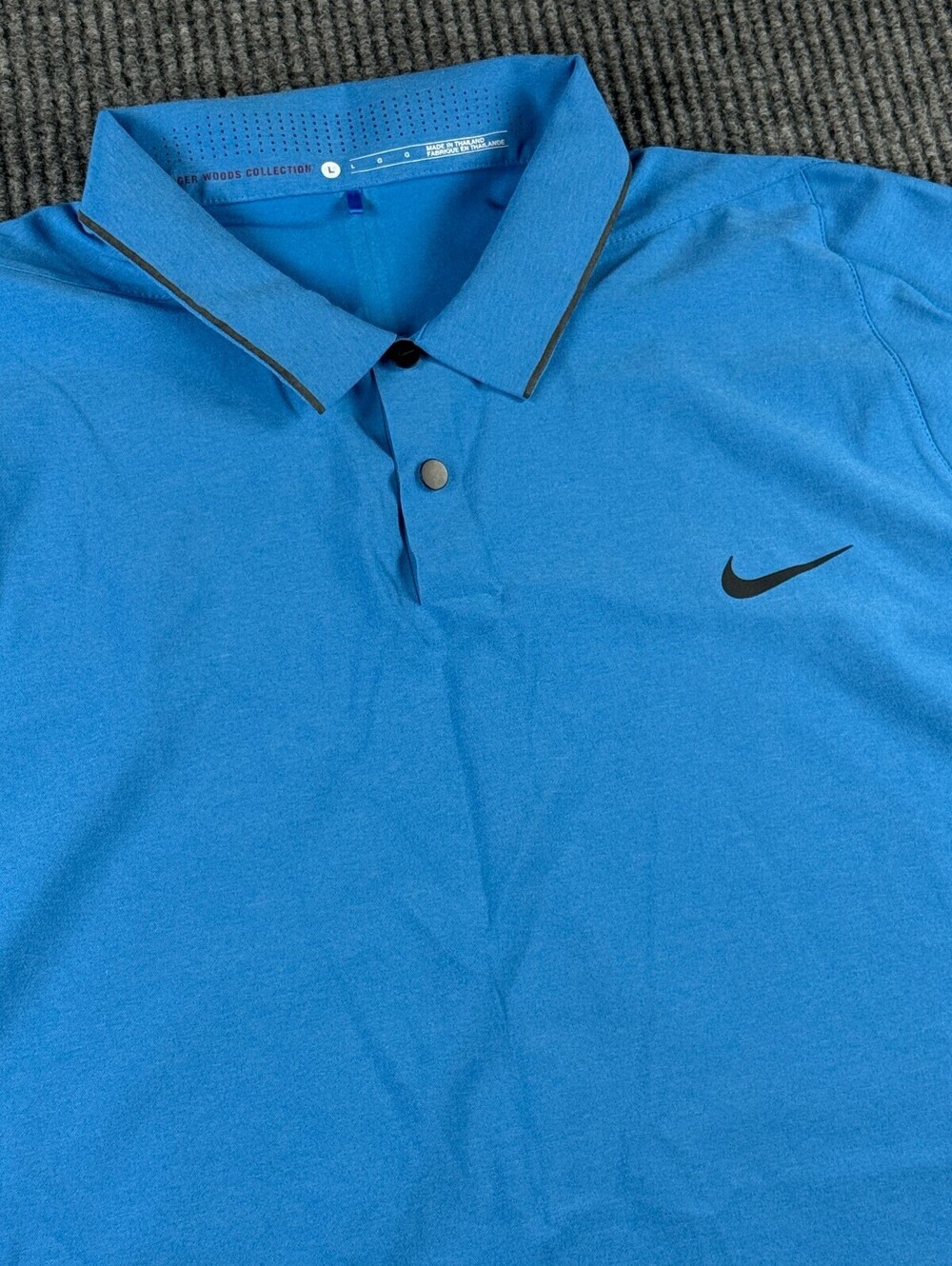 Nike Tiger Woods Collection Performance Golf Polo Mens L Blue Black Dri-Fit